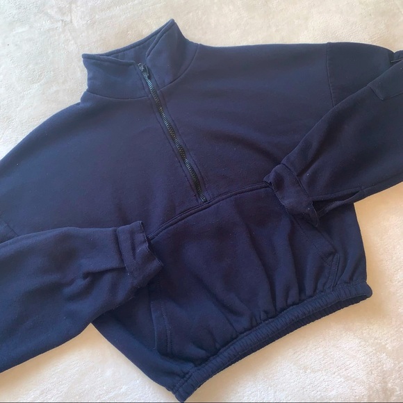 PrettyLittleThing Sweaters - 3/$30 PLT Half Zip Navy Crop Pull Over